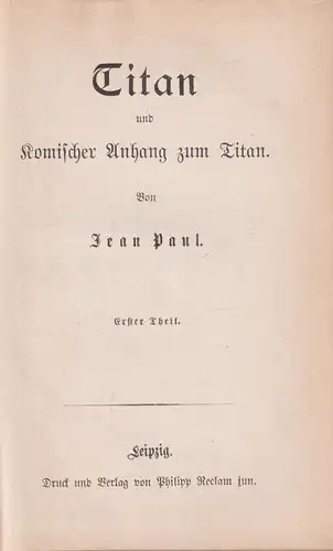 Buch: Titan und komischer Anhang zum Titan 1+2, Jean Paul, Reclam, 2 Bände