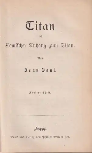 Buch: Titan und komischer Anhang zum Titan 1+2, Jean Paul, Reclam, 2 Bände