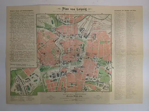 Landkarten: Plan von Leipzig mit bildlicher Darstellung aller Sehenswürdigkeiten