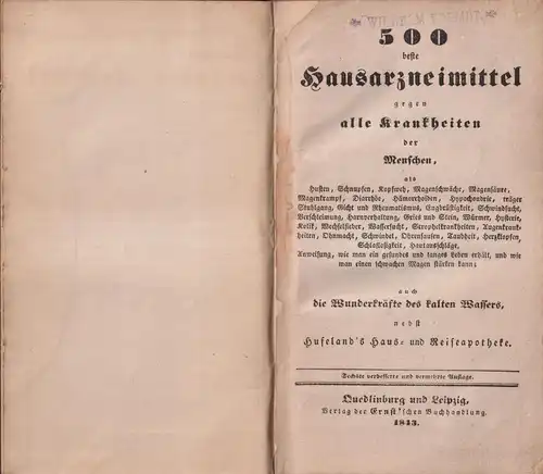 Buch: 500 beste Hausarzneimittel gegen alle Krankheiten der Menschen, 1843