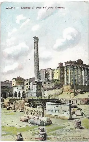 AK Roma. Colonna di Foca nel Foro Romano. ca. 1905, Postkarte. Serien Nr