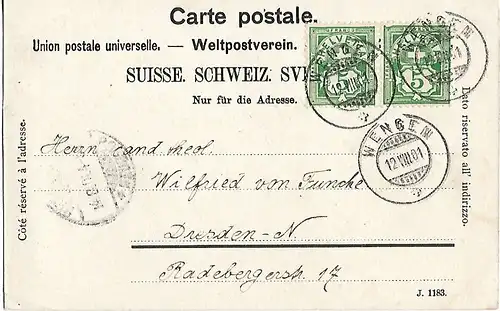 AK Gruss aus Wengen. ca. 1901, Postkarte. Serien Nr, ca. 1901, gebraucht, gut