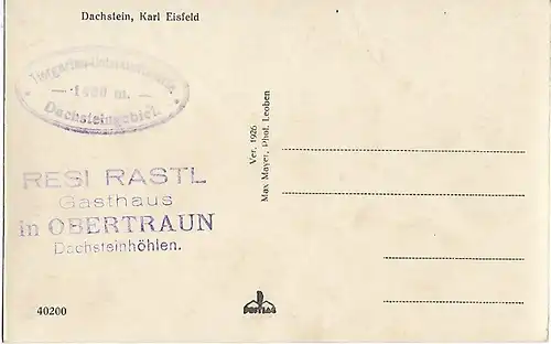 AK Karl Eisfeld. Dachstein. ca. 1926, Postkarte. Serien Nr, ca. 1926