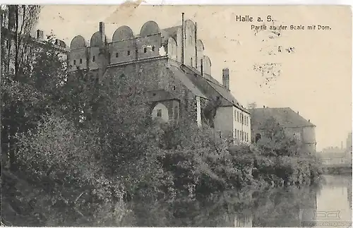 AK Halle a. S. Partie an der Saale mit Dom. ca. 1915, Postkarte. Ca. 1915