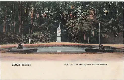 AK Schwetzingen. Partie aus dem Schlossgarten mit dem Bacchus. ca... Postkarte