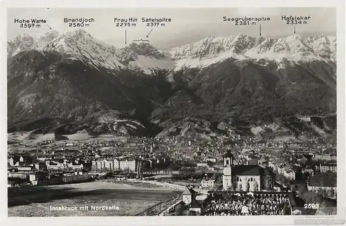 AK Innsbruck mit Nordkette. ca. 1918, Postkarte. Serien Nr, ca. 1918