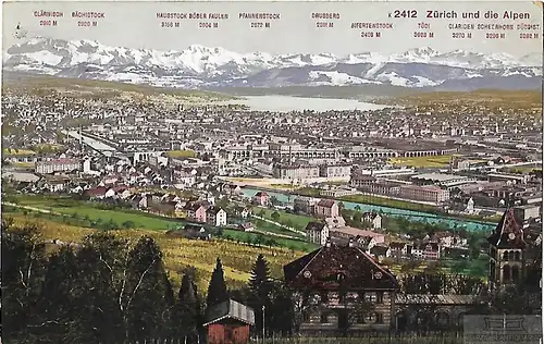 AK Zürich und die Alpen. ca. 1912, Postkarte. Serien Nr, ca. 1912