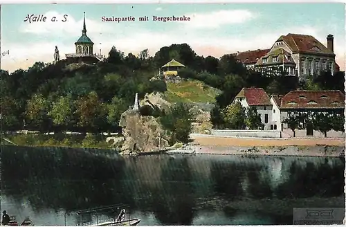 AK Saalepartie mit Bergschenke. Halle a.S. ca. 1911, Postkarte. Ca. 1911