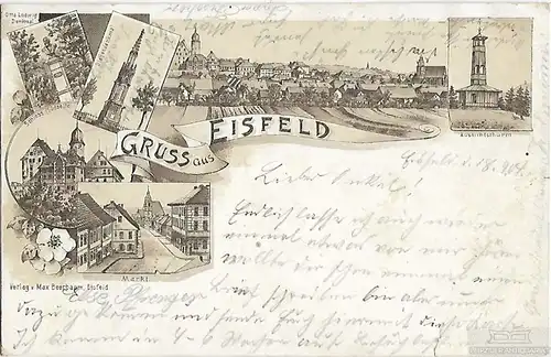 AK Gruss aus Eisfeld. Markt. Aussichtsturm. ca. 1904, Postkarte. Ca. 1904