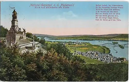 AK Nationaldenkmal a.d. Niederwald. Blick auf Rüdesheim am Rhein... Postkarte