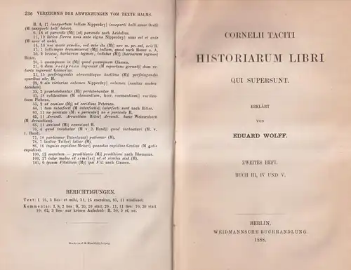 Buch: Cornelii Taciti Historiarum Libri qui supersunt, Buch I bis V. E. Wolff