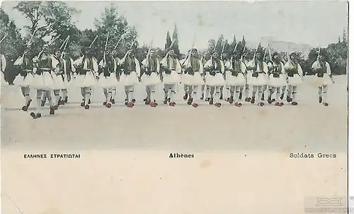 AK Athenes. Soldats Grecs. ca. 1907, Postkarte. Serien Nr, ca. 1907