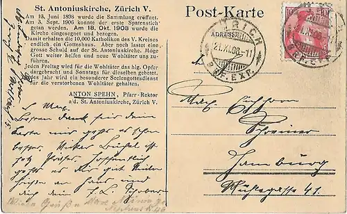 AK St. Antoniuskirche Zürich. Herz Jesu Kirche Oerlikon... Postkarte. Ca. 1908