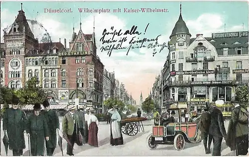AK Düsseldorf. Wilhelmplatz mit Kaiser Wilhelmstr. ca. 1909, Postkarte. Ca. 1909