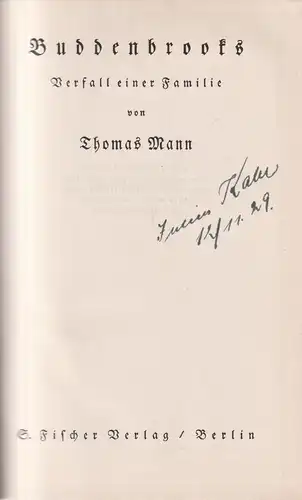 Buch: Buddenbrooks - Verfall einer Familie, Thomas Mann, 1930, S. Fischer Verlag