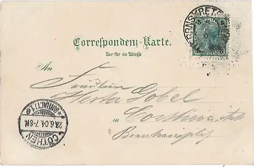 AK Prebischthor. Böhm. Schweiz. ca. 1904, Postkarte. Ca. 1904, gebraucht, gut