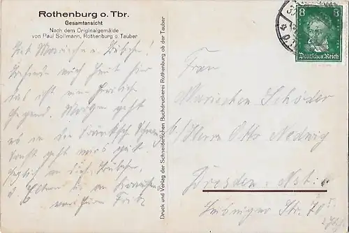 AK Rothenburg o. Tbr. Gesamtansicht. ca. 1928, Postkarte. Ca. 1928