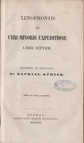 Buch: Xenophontis Cyri Minoris Expeditione, Xenophon, 1852, gebraucht, gut