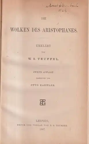 Buch: Die Wolken des Aristophanes erklärt von W. S. Teuffel, 1887, Teubner