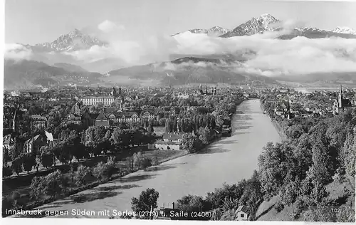 AK Innsbruck gegen Süden mit Serles und Saile. ca. 1930, Postkarte. Serien Nr