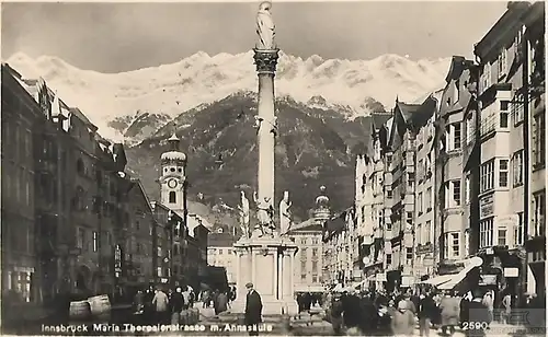 AK Inssbruck. Maria Theresienstrasse m. Annasäule. ca. 1920, Postkarte. Ca. 1920