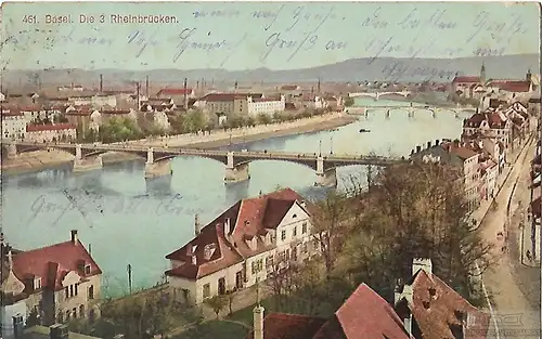 AK Basel. Die 3 Rheinbrücken. ca. 1911, Postkarte. Serien Nr, ca. 1911