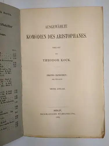Buch: Ausgewählte Komödien des Aristophanes 1-4, Theodor Kock, Weidmannsche