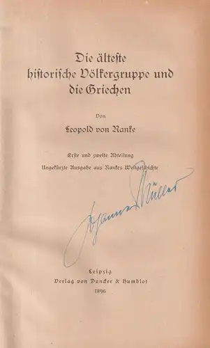 Buch: Die älteste historische Völkergruppe und die Griechen. Ranke, 1896