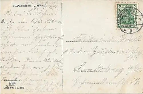 AK Erzgebirge. Zinnwald. ca. 1916, Postkarte. Serien Nr, ca. 1916