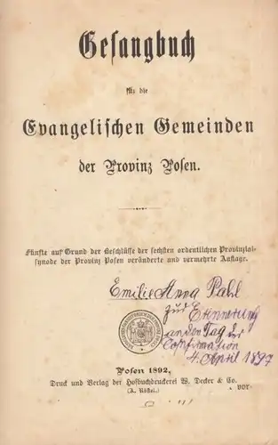 Buch: Gesangbuch. 1892, R. Decker Verlag, gebraucht, mittelmäßig