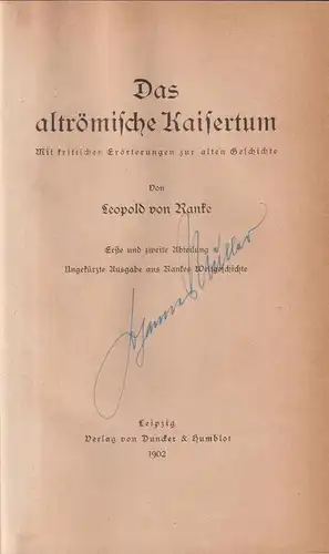 Buch: Das altrömische Kaisertum. Ranke, Leopold von, 1902, Duncker & Humblot