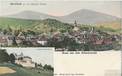 AK Gruss aus dem Schwarzwald. Gernsbach von der Lossenauer Strasse... Postkarte