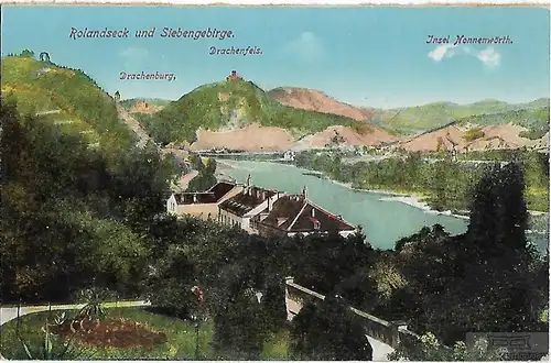 AK Rolandseck und Siebengebirge. Drachenfels. Drachenburg. Insel... Postkarte