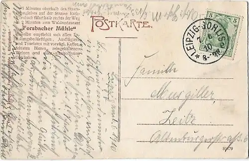 AK Forsbacher Mühle. ca. 1910, Postkarte. Serien Nr, ca. 1910, gebraucht, gut