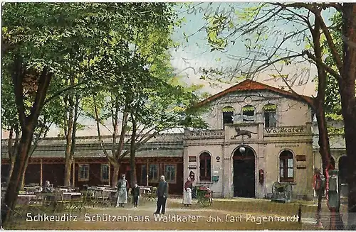 AK Schkeuditz. Schützenhaus Waldkater. Inh. Carl Pagenhardt. ca. 1913, Postkarte
