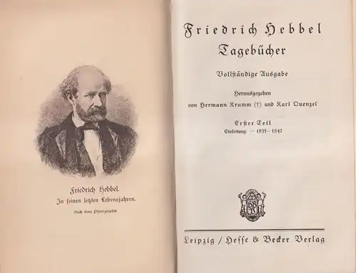 Buch: Tagebücher. Hebbel, Friedrich, 1926, Hesse & Becker Verlag, 3 Bände