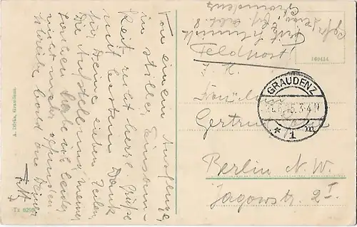 AK Graudenz. Blick auf das Schloß. ca. 1915, Postkarte. Ca. 1915, gebraucht, gut