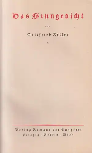 Buch: Das Sinngedicht, Gottfried Keller, Romane der Ewigkeit, gebraucht, gut