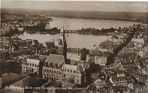 AK Hamburg. Blick vom Nicolaiturm auf die Alster. ca. 1920, Postkarte. Serien Nr
