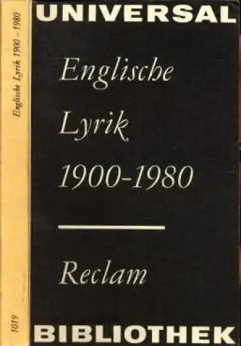 Buch: Englische Lyrik. 1900-1980, Calder, Angus. Reclams Universal-Bibliothek