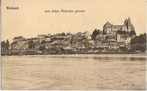 AK Breisach vom linken Rheinufer gesehen. ca. 1909, Postkarte. Serien Nr