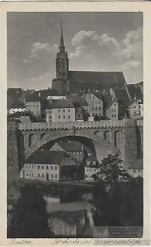 AK Bautzen. Petrikirche und Kronprinzenbrücke. ca. 1913, Postkarte. Ca. 1913