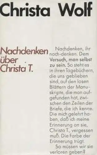 Buch: Nachdenken über Christa T, Wolf, Christa. 1975, Aufbau-Verlag