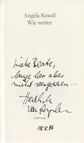 Buch: Wie weiter, Krauß, Angela, 2006, Suhrkamp Verlag, gebraucht, sehr gut