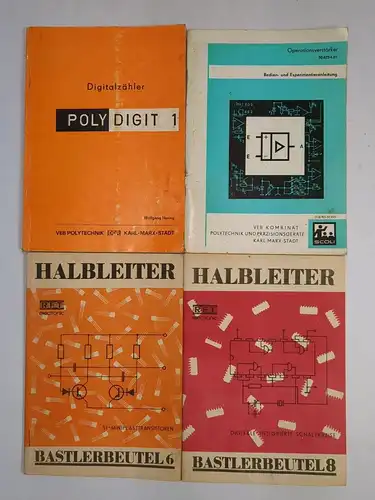 4 Hefte Eletrotechnik: Bastlerbeutel, Digitalzähler poly digit 1, Verstärker