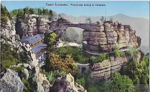 AK Ceske Svycarsko. Pravcicka brana s Hotelem. ca. 1909, Postkarte. Serien Nr