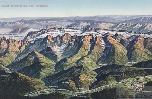 AK Dachsteingebiet aus der Vogelschau. ca. 1913, Postkarte. Serien Nr, ca. 1913