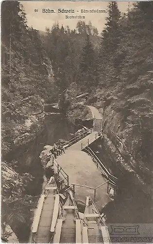 AK Edmundsklamm. Bootsstation. Böhm. Schweiz. ca. 1908, Postkarte. Serien Nr