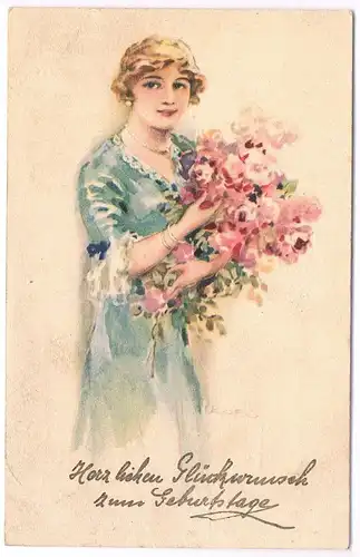 AK Herzlichen Glückwunsch zum Geburtstage. Postkarte, ca. 1916, gebraucht, gut