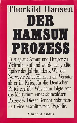 Buch: Der Hamsun Prozess, Hansen,  Thorkild, 1979, Albrecht Knaus Verlag, gut